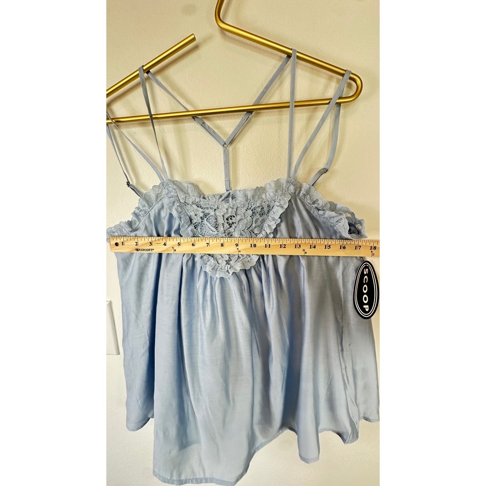 NWT Scoop Flowy Lace Tank Oversized S Blue Lace Trim Romantic Breezy Drape - Picture 5 of 12
